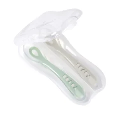 Lot De 2 Cuilleres 2Eme Age Silicone Avec Boite De Transport