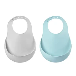 Lot De 2 Bavoirs Silicone Green/Grey